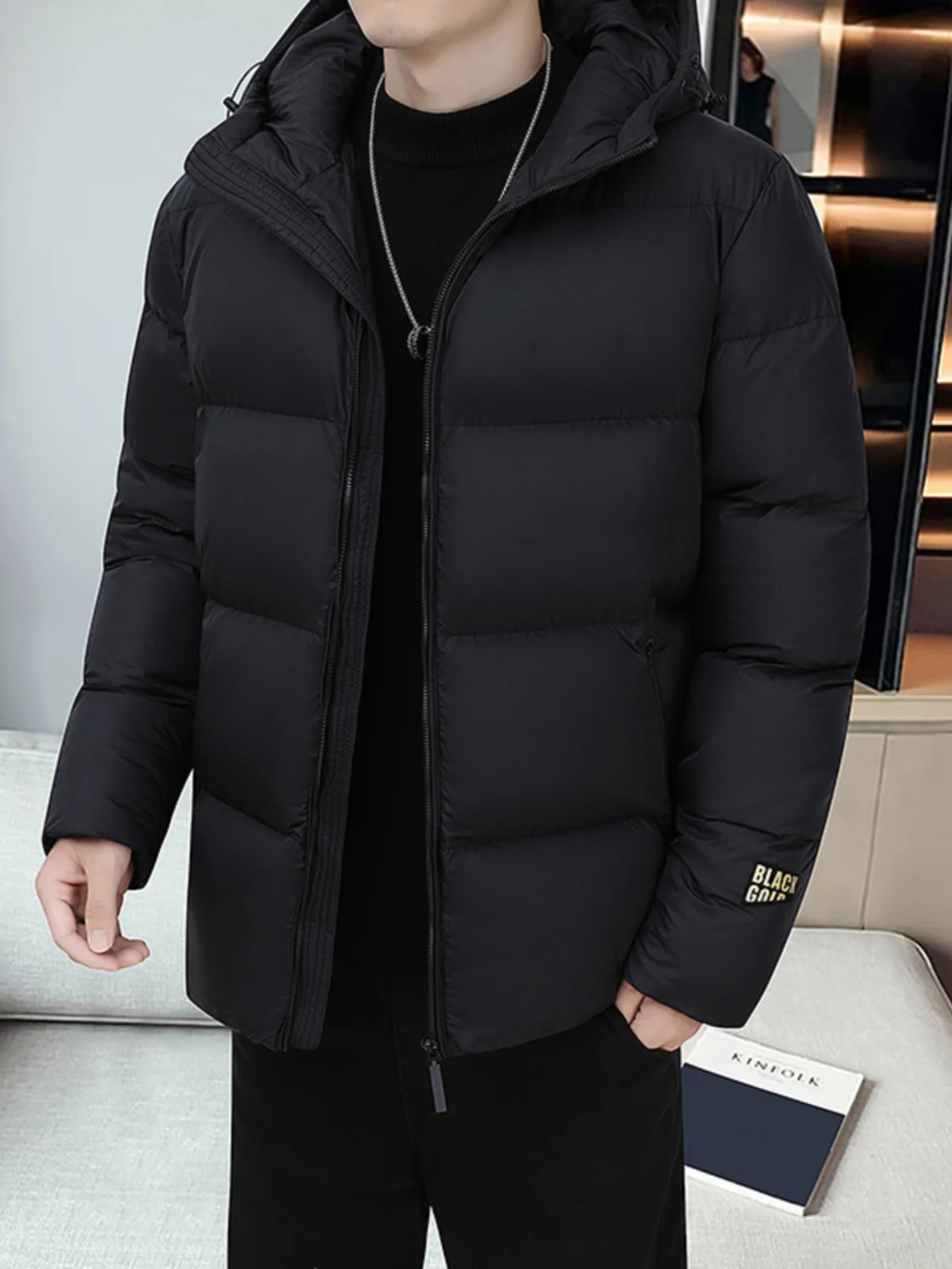 

Men's Winter Cotton Jaet Hooded Casual Warmth Bread Sle Coat Faionable Urban Polyester Fabric Long Sve Zipper Closure