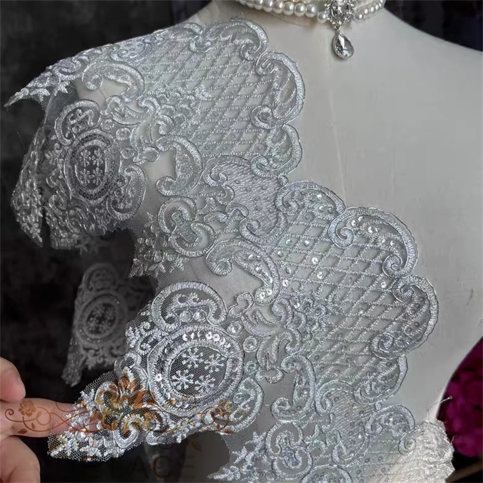 HS Exquisite Stickerei-Spitzenbesatzbretter mit funkelnden Pailletten, einzigartiges Muster, Spitze, PAtch, Hochzeitskleid, DIY-Zubehör