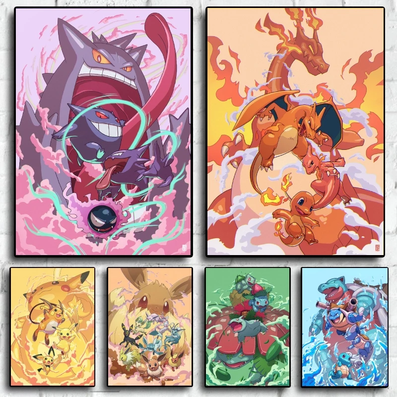 

Hot Selling Anime Poster Pokemon Charizard Gengar Cartoon Character Canvas Printing Home Bedroom Friends Gift Wall Decoration