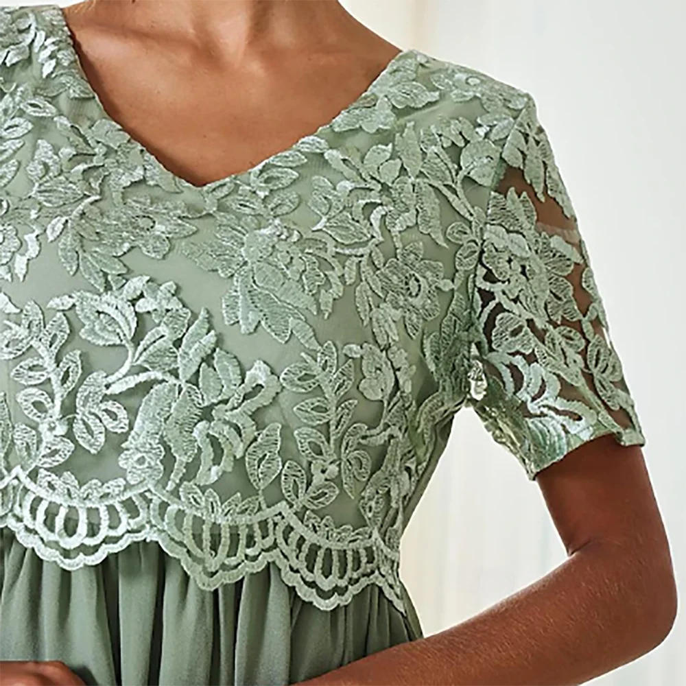 Elegante V-Ausschnitt-Applikationen, Spitze, halbe Ärmel, Brautkleider für die Brautmutter, individuelle Brautkleider