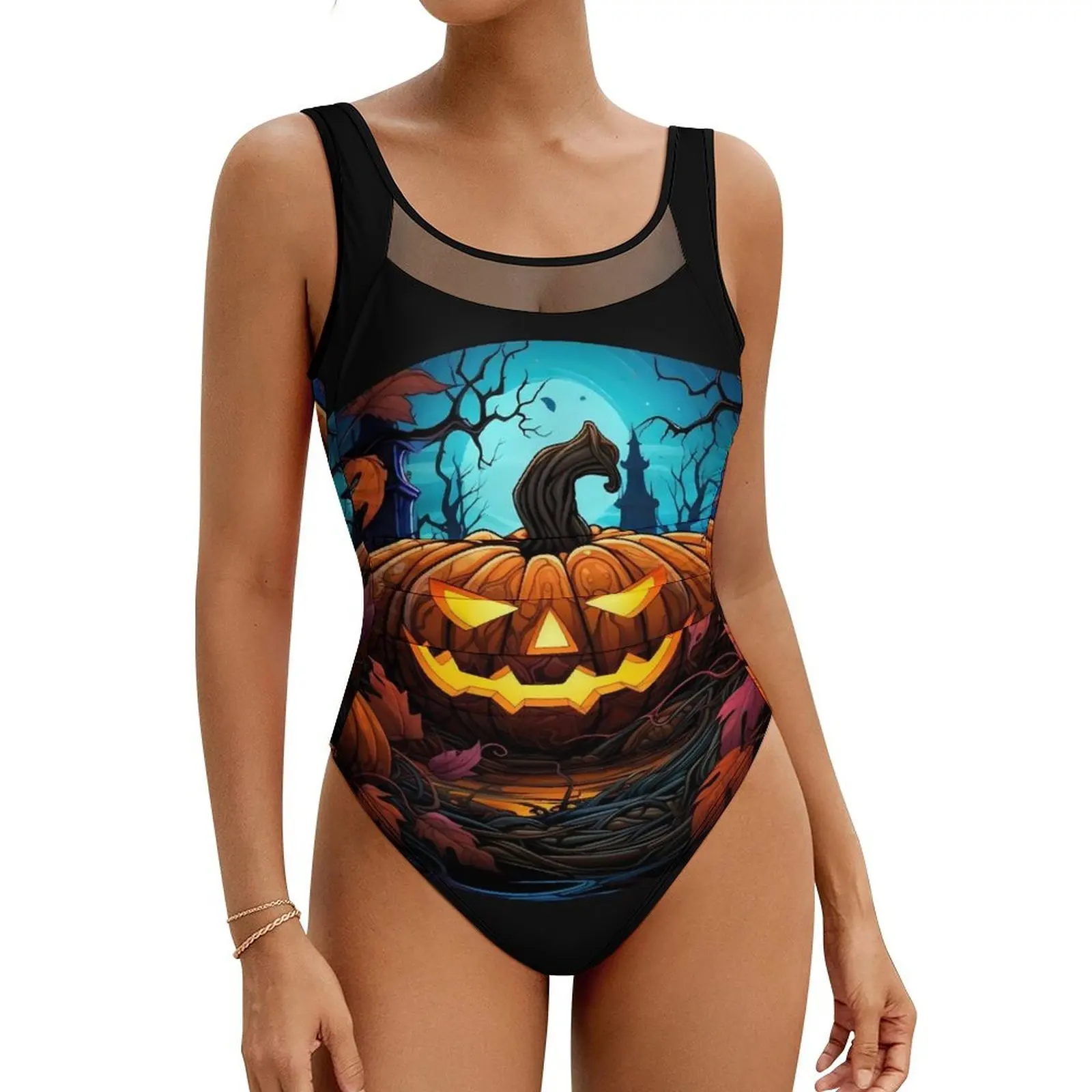 

Halloween Pumpkins Swimsuit Sexy The Great Pumpkin Women Swimwear One Piece Modern Bodysuit Surfing Push Up Hollow Out Beachwear