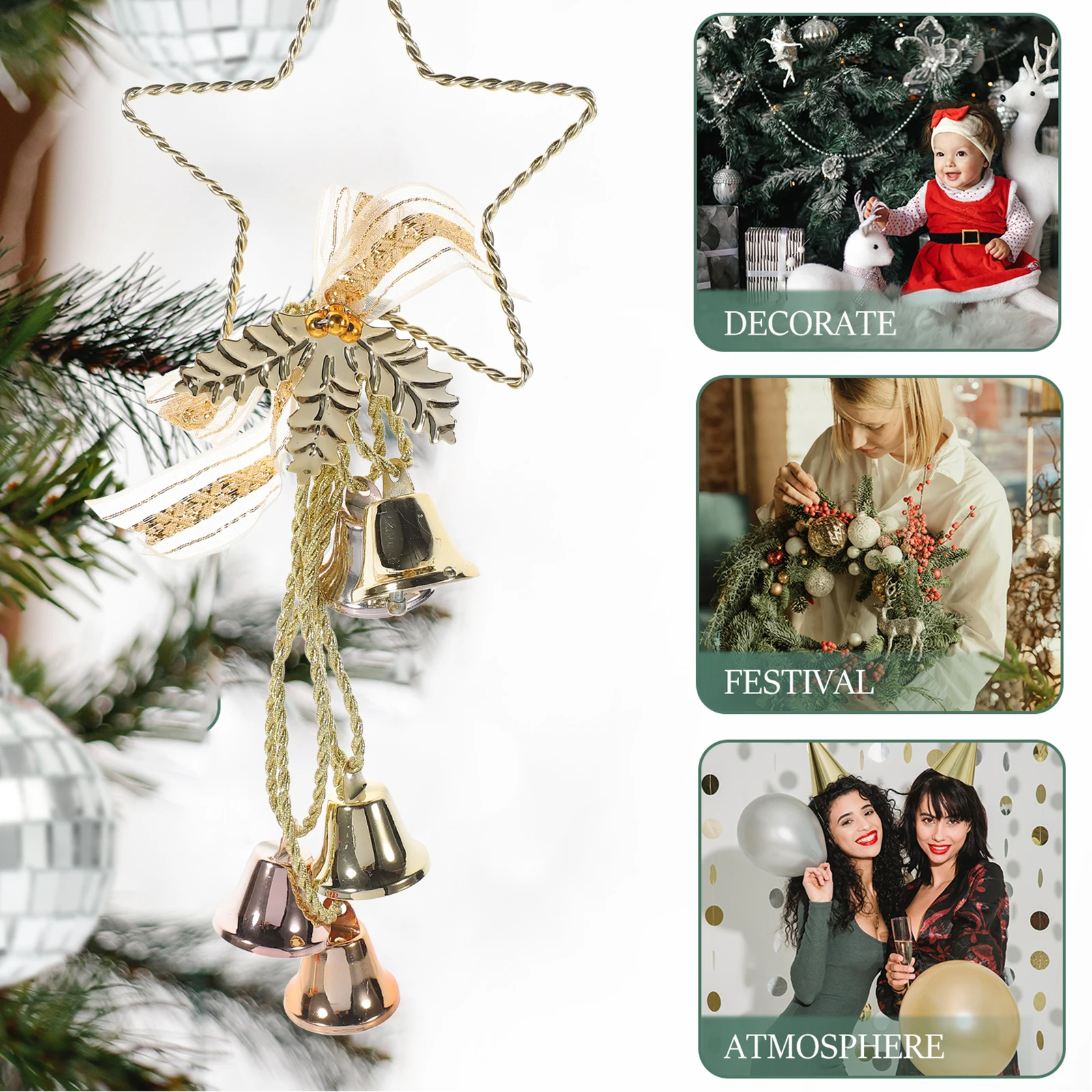 

2 pcs Christmas Pendant Red Green Gold Jingle nament Xmas Christmas Jingle Bell Tree Decor Metal Hanging Adornment Party