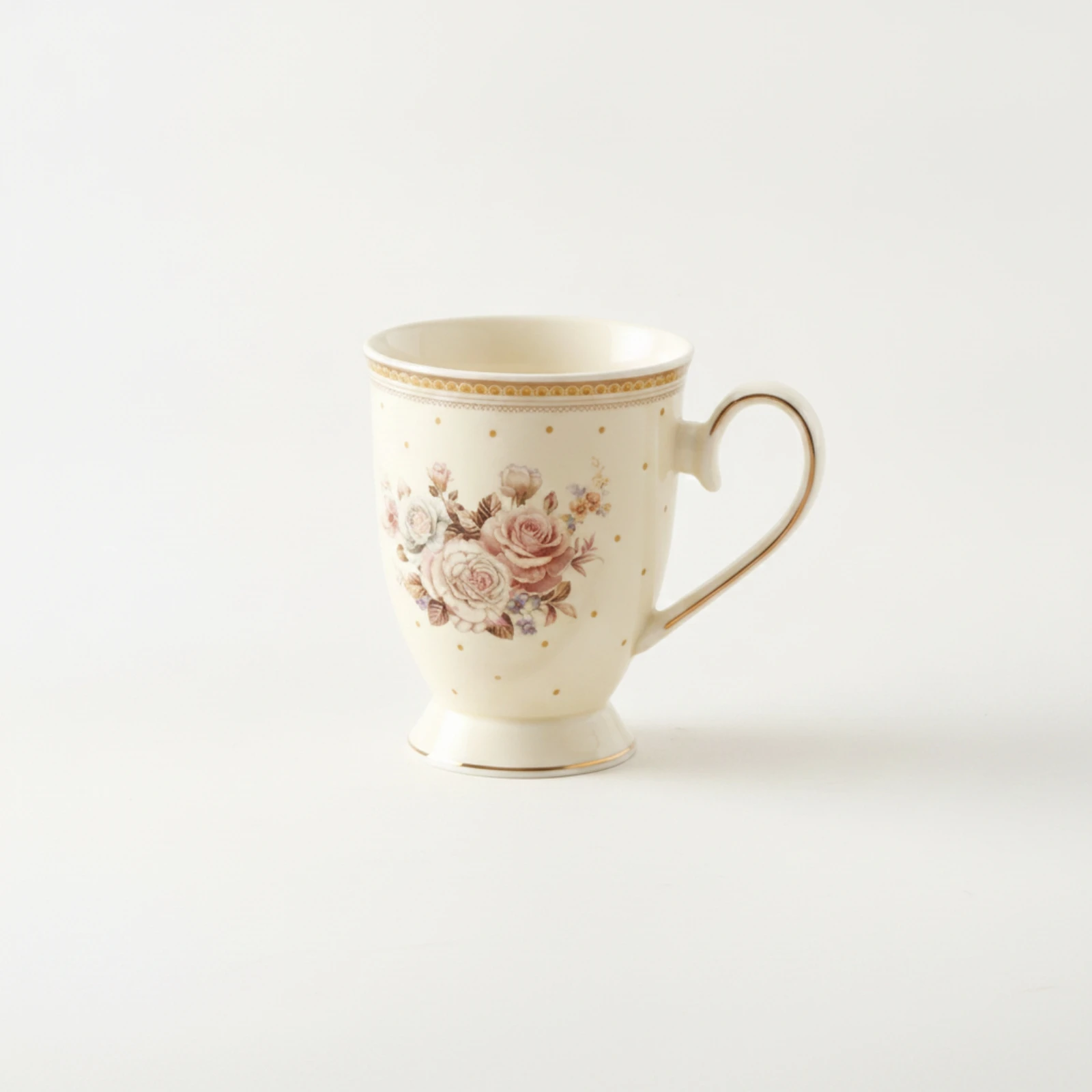 Floral Coffee Mug Vintage-Style Pedestal Mug Gold-Rimmed Shabby Chic for Tea Lovers, Home Office