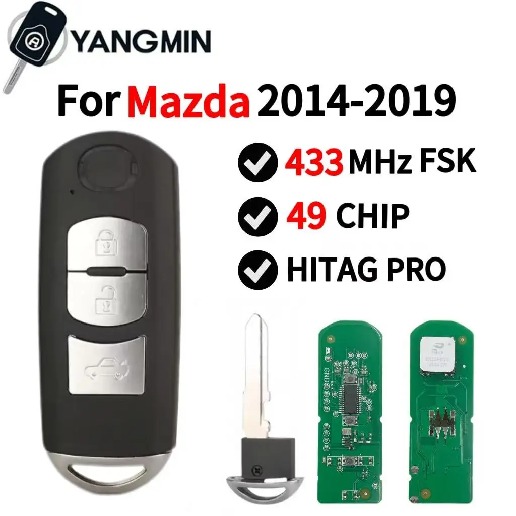 

YANGMIN Car Key for Mazda 3 6 Mazda3 Mazda6 20172018 2019 SKE13E-02 433MHz PCF7945P ID49 Chip Proximity Keyless Entry Go