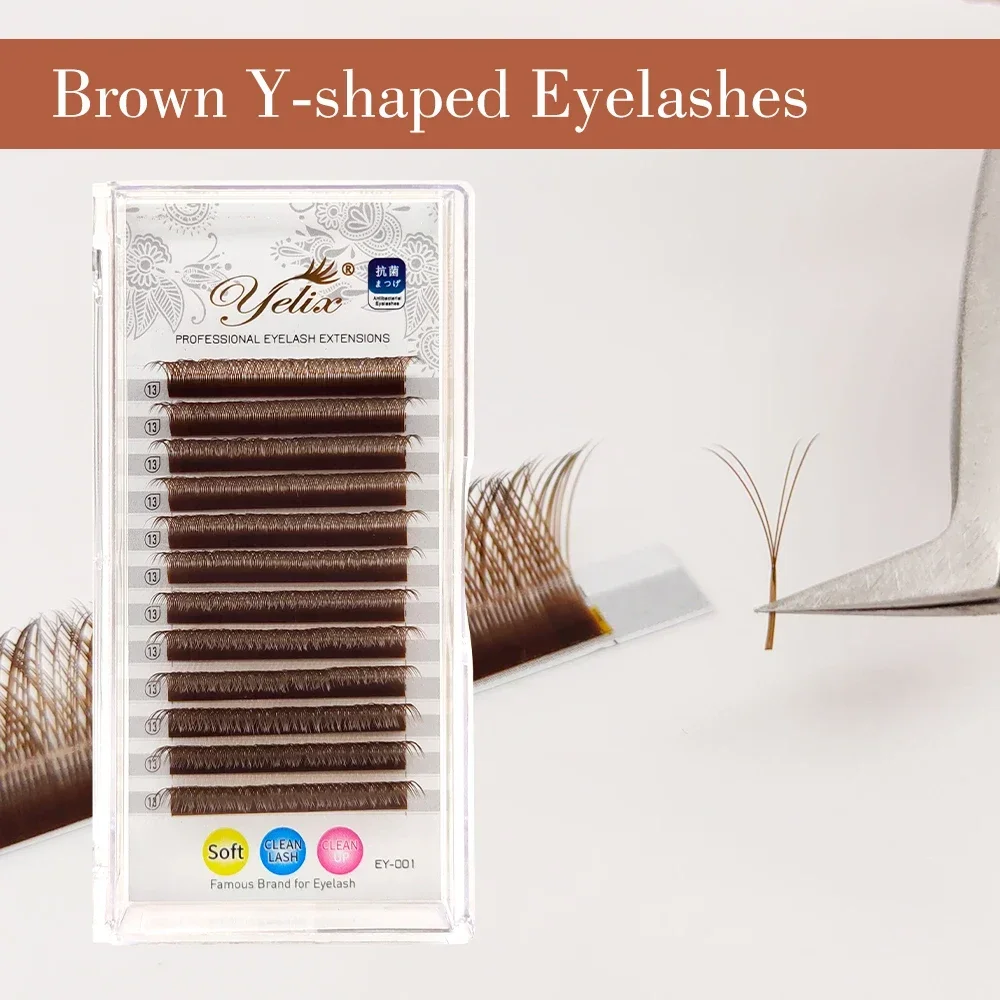 Yelix 0.07mm Brown Y Eyelashes Eyelash Extension YY Brazilian Volume Lashes Natural Soft Premade Fans Individual Eyelashes