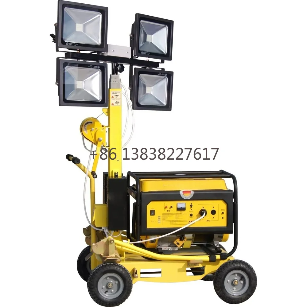 Mobile Lighting Tower Construction Tool with Diesel Generator for Airport Port Stadium Parking Lot Night Work
