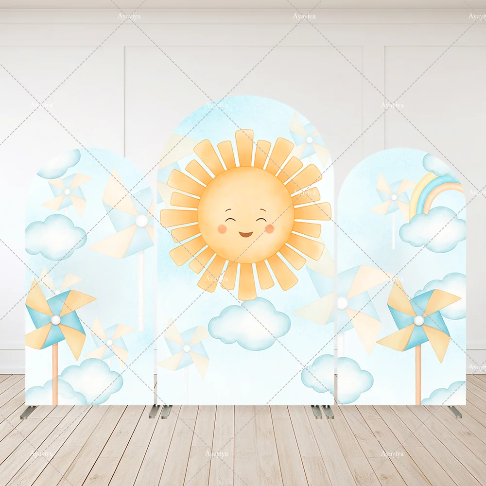 

Clouds Sunshine Baby First Birthday Arch Backdrop Cover Newborn Baby Shower Supplies Arched Wall Panels Background 2-Sided