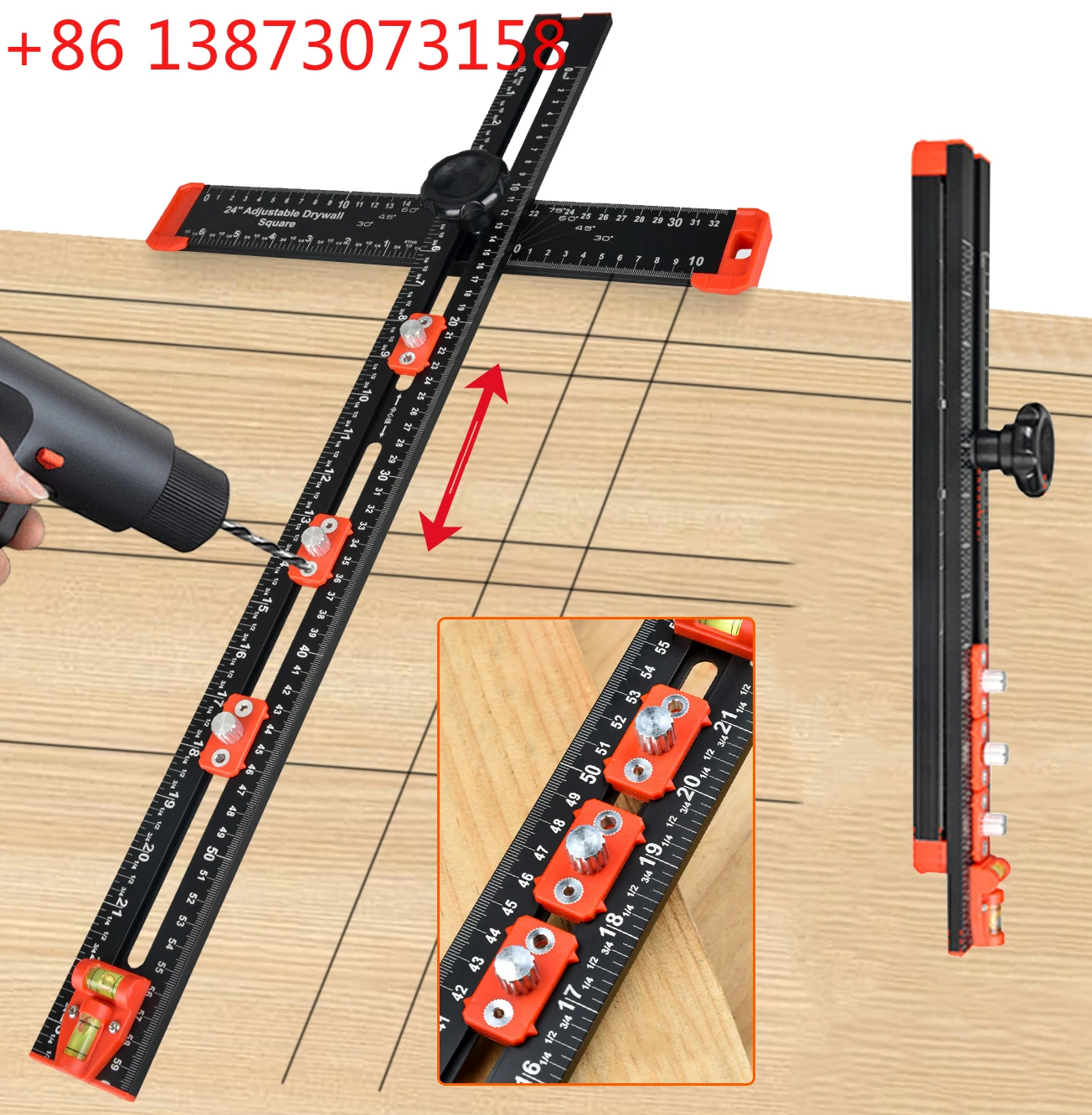 2 in 1 Drilling Positioning Ruler Combination Angle Ruler T-Shaped Ruler Cabinet Hardware Jig Drawer Installation Woodworking