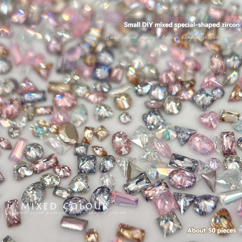 

50pcs White/pink Shiny Small Size Nail Charms Zircon Decorations Super Sparkling Horse Eye Square Pointed Bottom Bare Diamonds