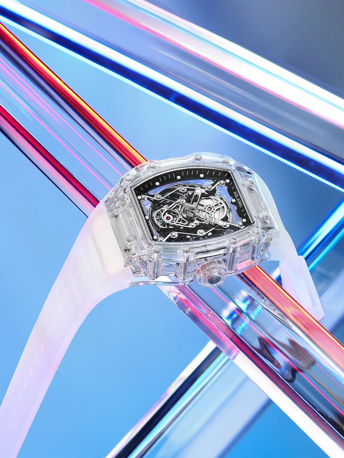 

Мужские автоматические часы AL8109 Tonneau Skeleton: роскошные, механические, водонепроницаемые, с полым циферблатом, спортивные, с силиконовым ремешком