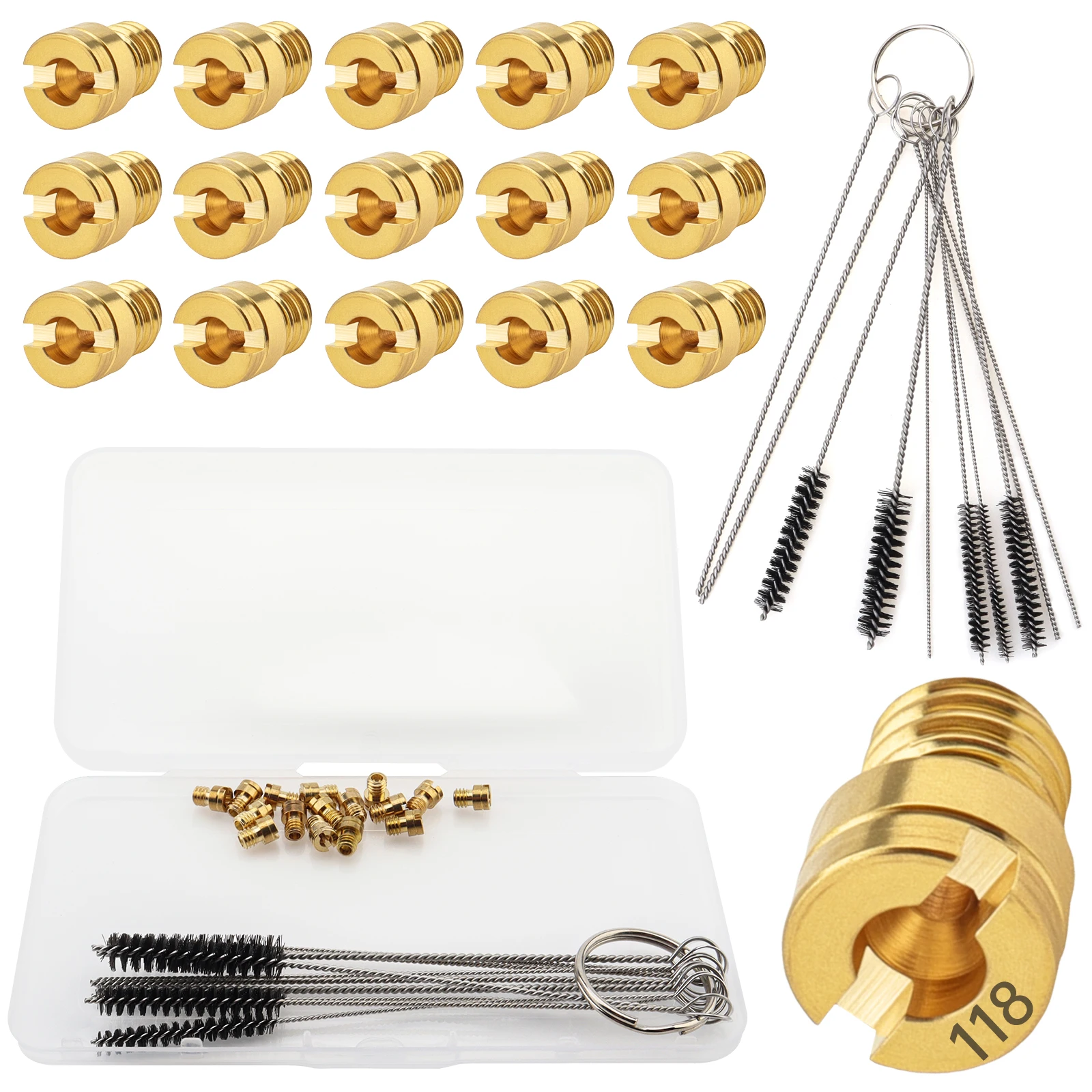 

16pcs #80-#118 Brass Carburetor Main Jet Kit Fit for GY6 49cc 50cc 80cc 100cc 139QMB 139QMA PZ19 Carburetor Carb Main Nozzle
