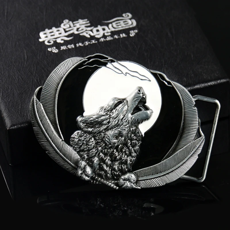 

Metal Oval 3D Carved Lone Wolf Belt Buckle Moonlit Howling Wolf Finished Buckle Clothing Accessories Belt Decorative Buckle