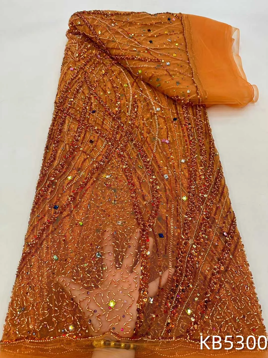 

Luxury Rhinestones French Lace Beaded Lace Fabric African Lace Fabric 2026 High Quality Fabric Sequence For Sewing KB5300