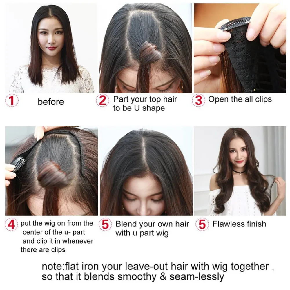 U-جزء شعر مستعار اصطناعي متموج الشعر التمديد كليب في 3/4 كامل رئيس كاذبة آدمي براون أسود 24 بوصة شعر مستعار طويل للنساء #4