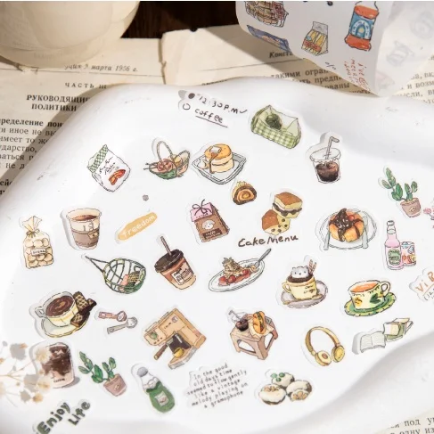 4-roll pack - 6cm×200cm/Mini light-lifestyle washi paper material for coffee, shopping, vintage, text, patterns, and decorative materials for creative notebooks, cups, envelopes, and bullet journal backgrounds - suitable for DIY phone, greeting cards, fans, cups, frame decorations, and scrapbooking - perfect for creativity