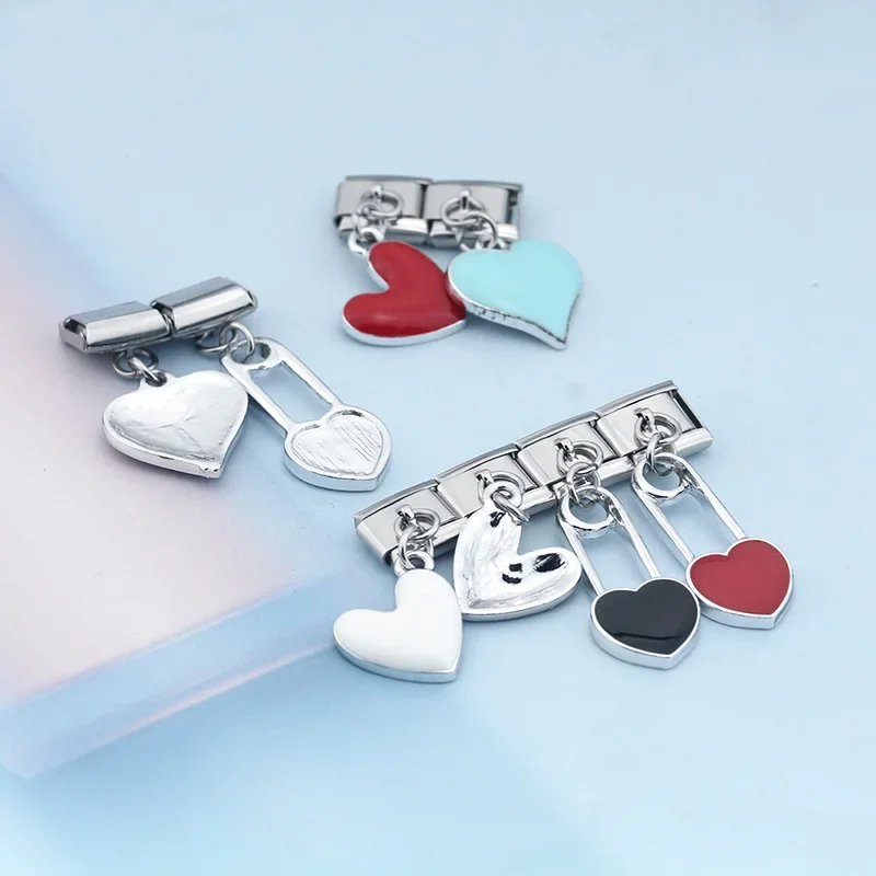 Hapiship Fashion Sweet Colour Heart Love Paper Clip Charm Links Fit 9mm Stainless Steel Bracelet Making Jewelry Wholesale DJ424