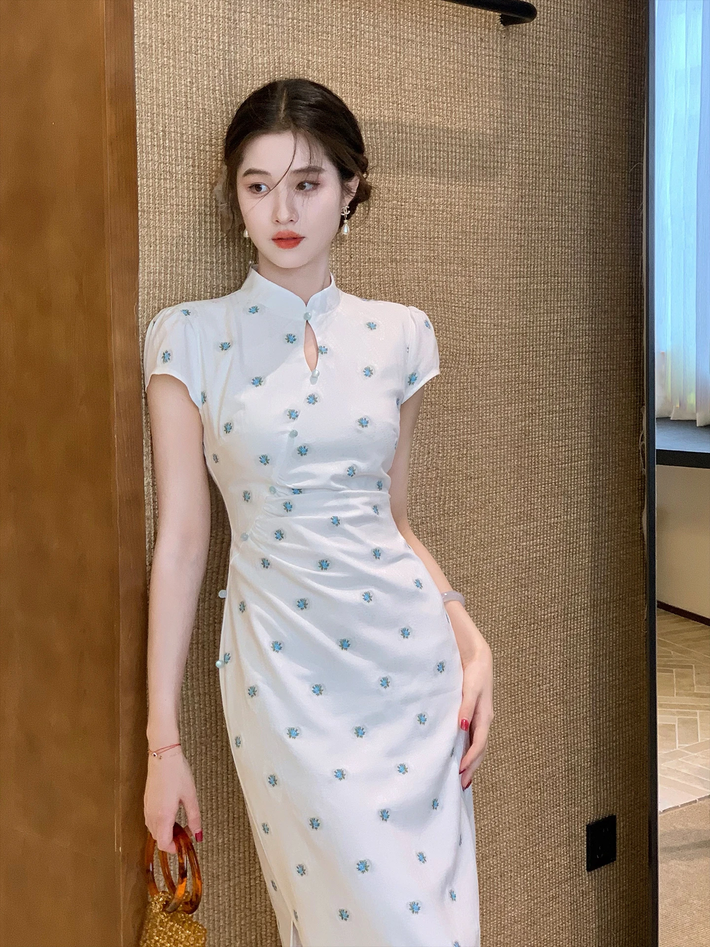 

Lingan Zhihe Plum Blossom Whispers New Chinese Sle Retro Polka Dot Improved Women's Summer Dr round Collar