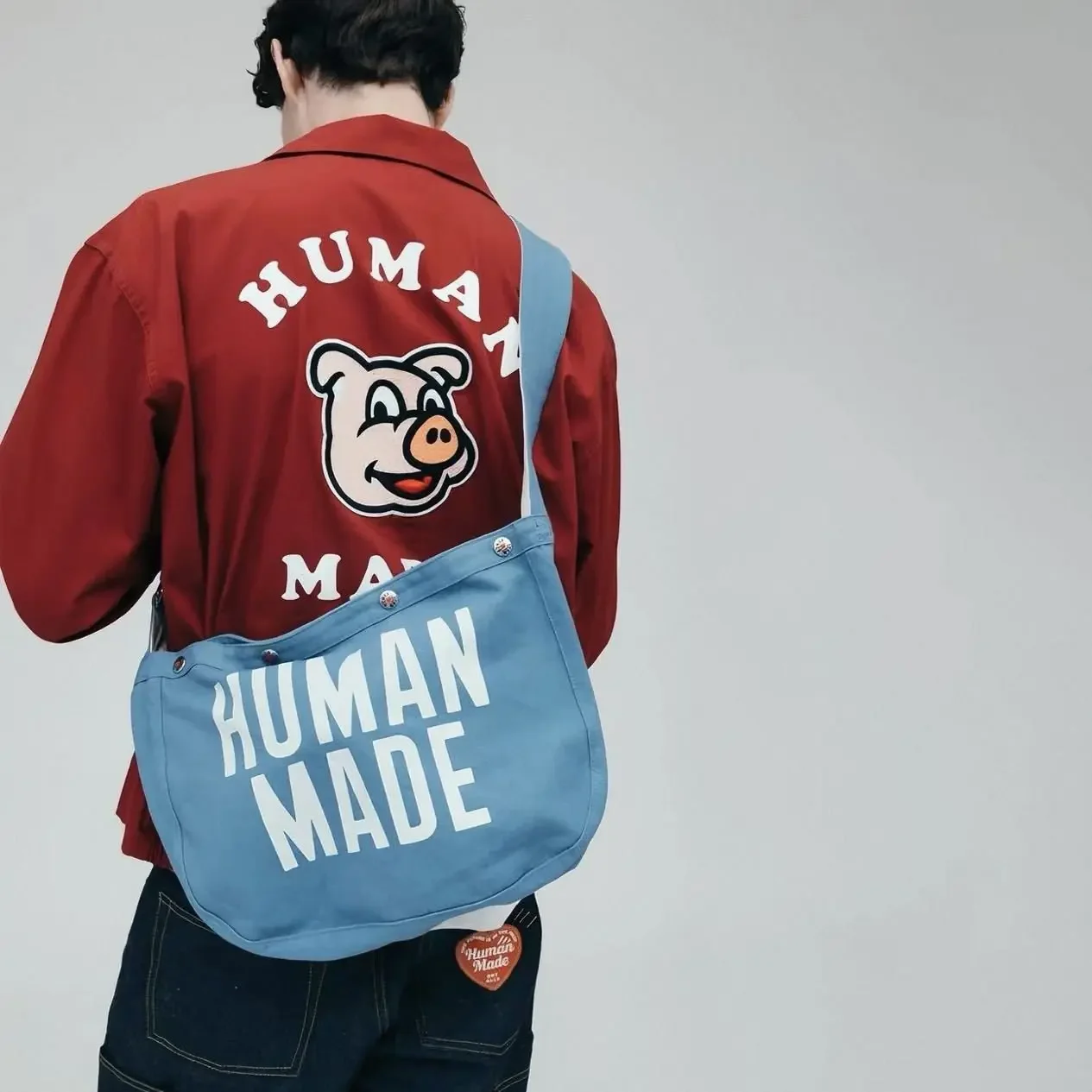 HUMAN MADE Thick Cotton Canvas Tote Heart Embroidery Large Shoulder Bag Casual