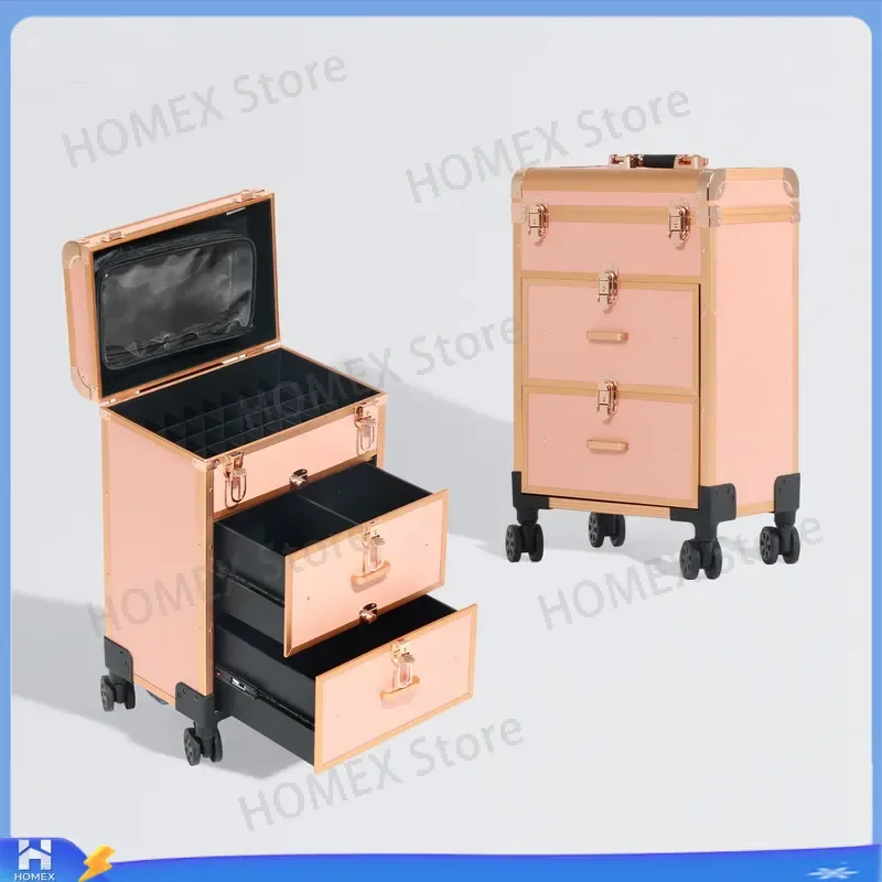 Professional Makeup Artist Trolley Case Waterproof Cosmetic Storage Box Multi Layer Rolling Nail Art Beauty Tool Organizer