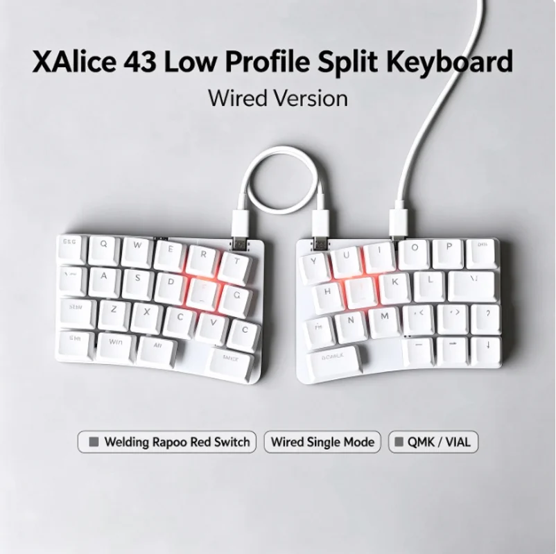Xalice 43 Low Profile Split Mechanical Keyboard Welding Switch Aluminum Base Type-c Wired Separate Keyboard Ergonomics Qmk/vial