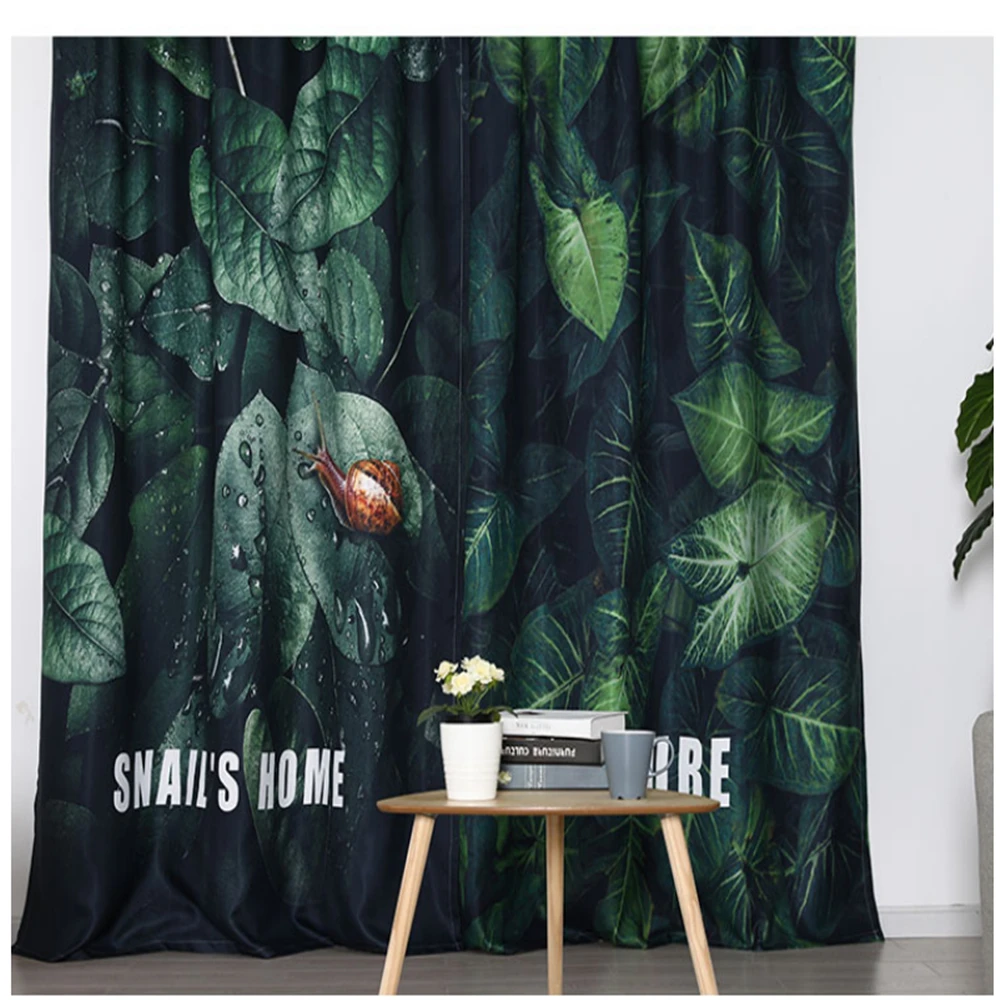 Customized 3d curtains new window balcony thickened windshield blackout curtains green leaf curtains