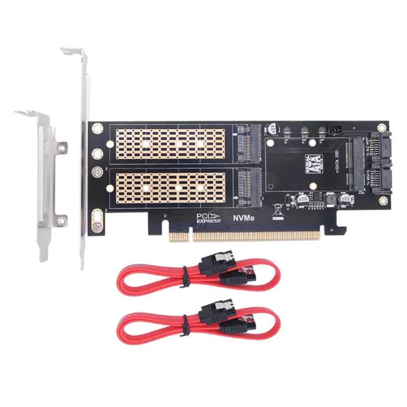 Kartu Riser komputer Desktop 3 In 1, PCIE X16 ke M.2 M Key NVME SSD M.2 B Key SATA SSD kartu adaptor