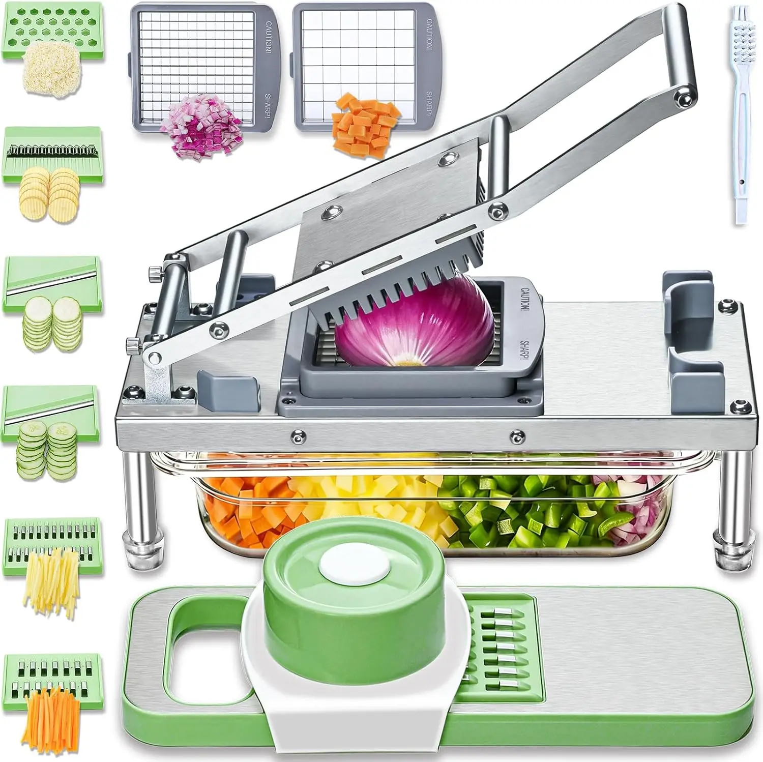 

All-in-1 Vegetable Chopper with 8 Blades - Mandoline Slicer-Pro Food Chopper with Container - Veggie Salad Onion Chopper - Potat