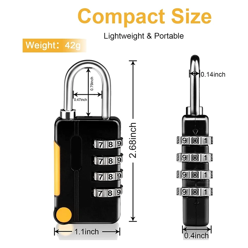 2 Pack Combination Padlock Small Waterproof Padlocks For School Gym Locker, Gate, Shed, 4 Digit Code Security Locks