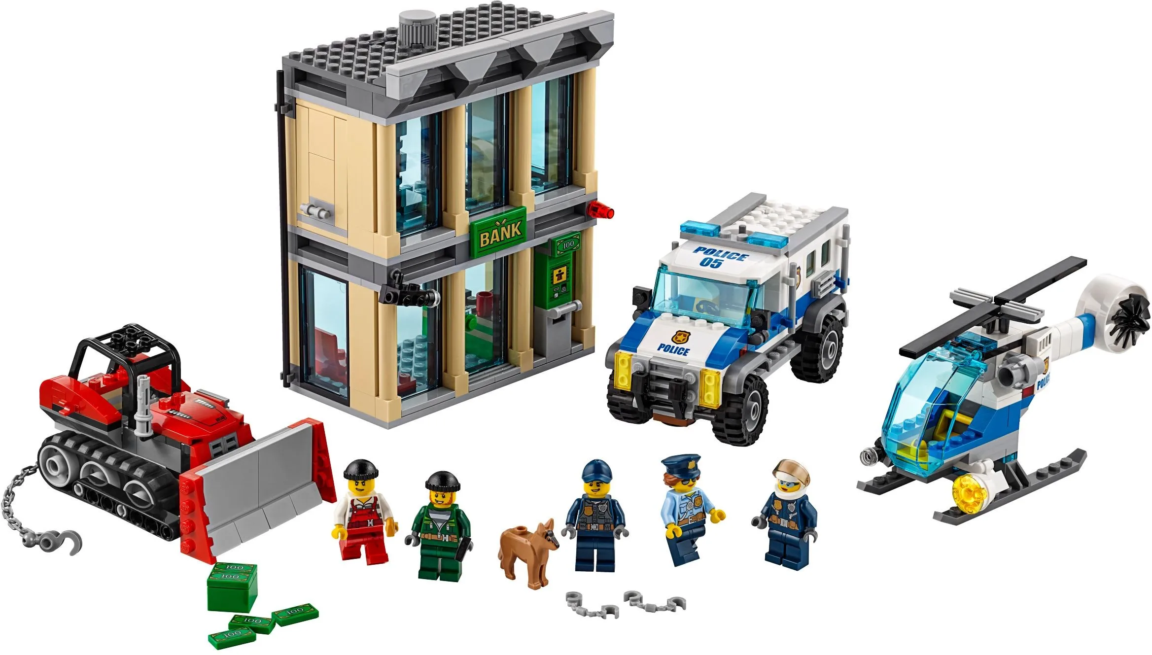 

10659 City Police Helicopter Bulldozer Break-in Bank Model Building Blocks Sets Toy Compatible with 02019 City Buildings 60140