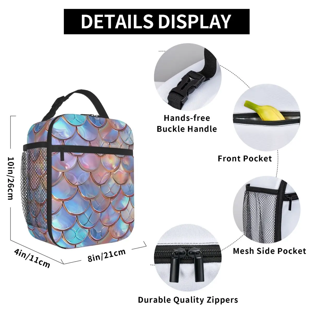 Mermaid Fish Scale Insulated Lunch Bag for Kids School Cooler Thermal Food Box Tote Portable Lunch Boxes Container