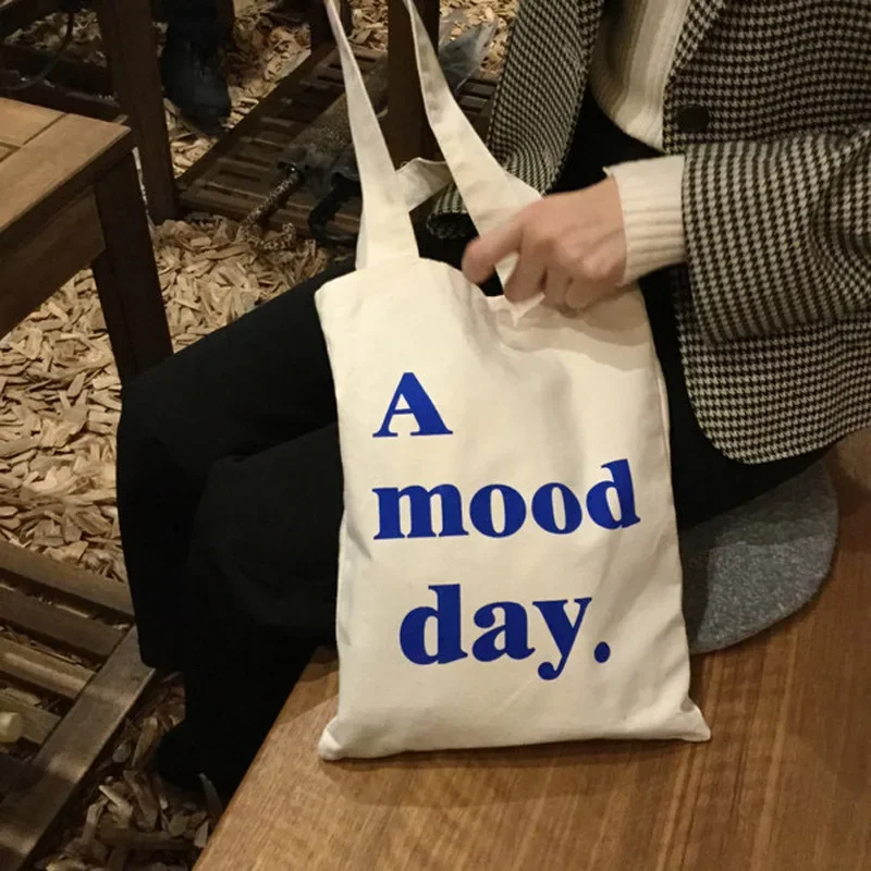 Simple Letter Women Mini Tote Shoulder Bag Thin Cotton Cloth Ladies Eco Reusable Shopping Bags Female Student Girls Book Handbag