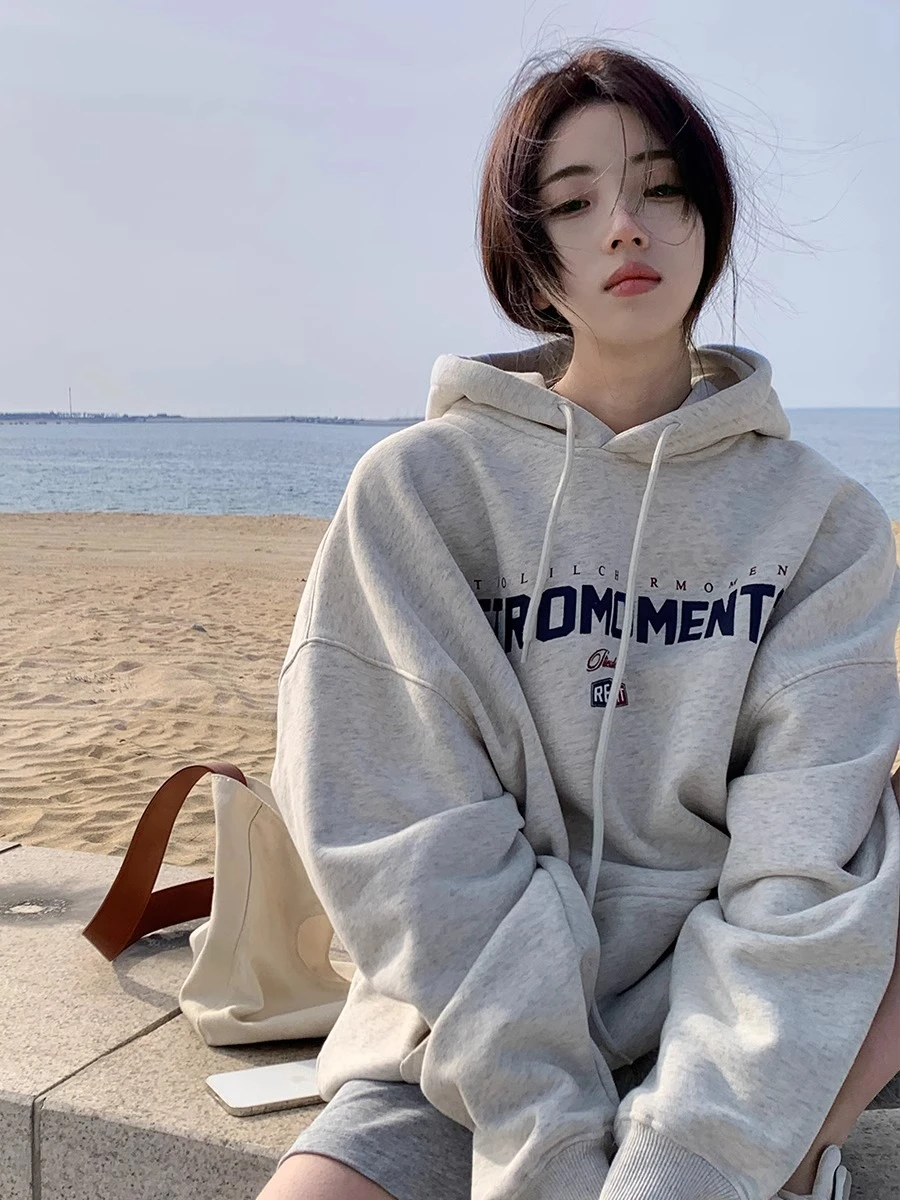 

Pullover Hoodies Loose Sweatshirt Outdoor Clothes Winter Woman Korean Fashion Streetwear Y2k Fall 2024 Women Urban Pattern Cute