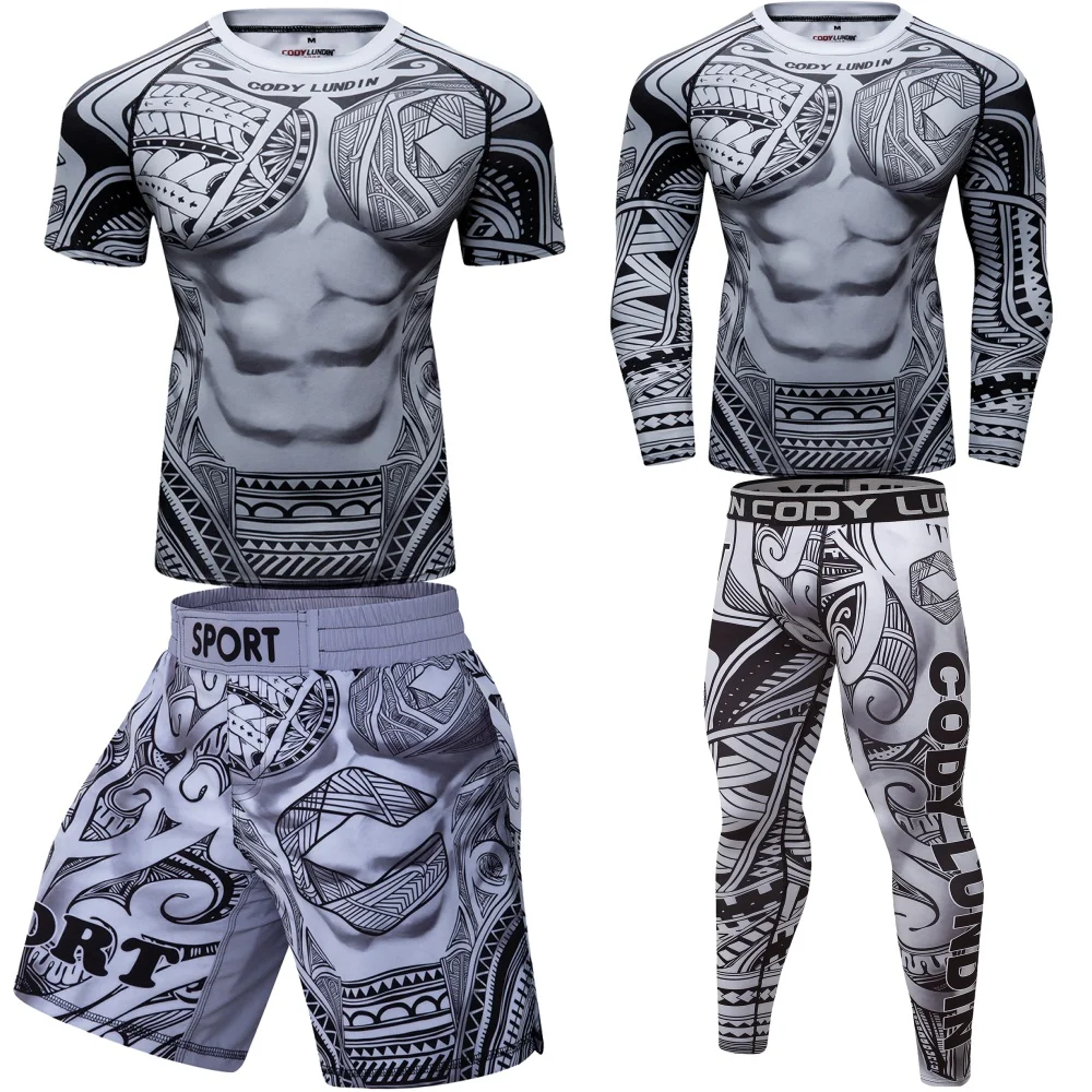 Men\'s Sport Compression Suit Running Set MMA Boxing Shorts Rashguard Workout Gym Clothing Sportswear Training Fitness Tracksuit