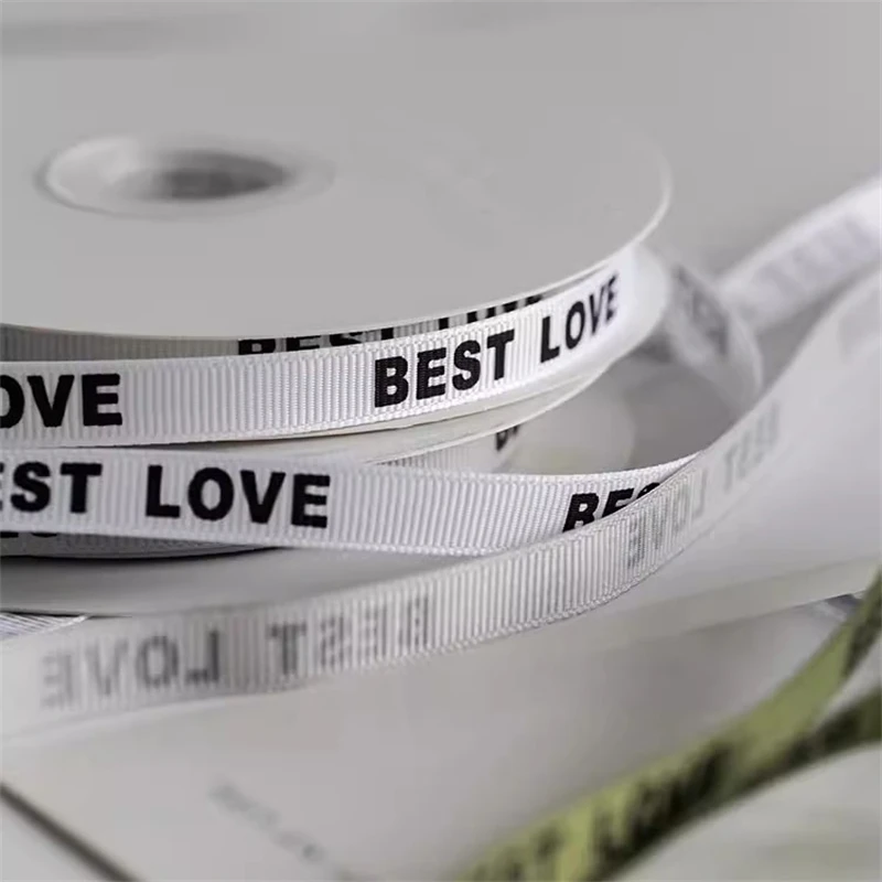 New 10mm Spiral Letter English Polyester Ribbon  Diy Flower Bouquet Packaging  Bow Ribbon Headband Accessories Decoration