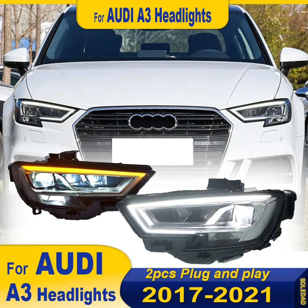 Car Styling for Audi A3 Headlights 2017-2021 S3 Full LED DRL Yellow Turn Signal Headlamp Xenon Beam Car Front Lights Assembly