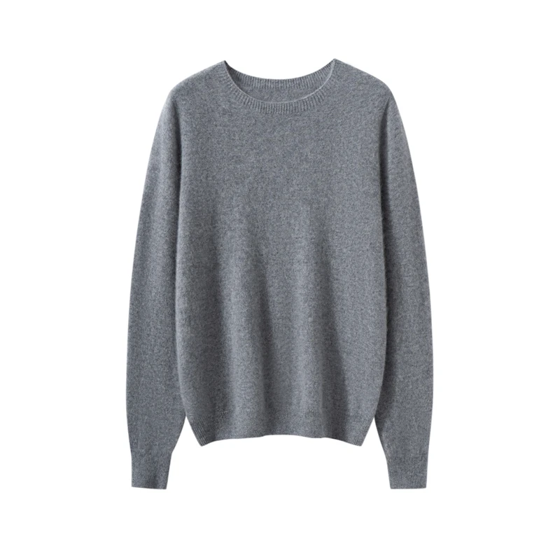 12GG Binding O-Neck Chic Long Sleeve Sweater High Quality 100% Cashmere Knitted Basic Soft Solid Women's Pullovers Warm Tops