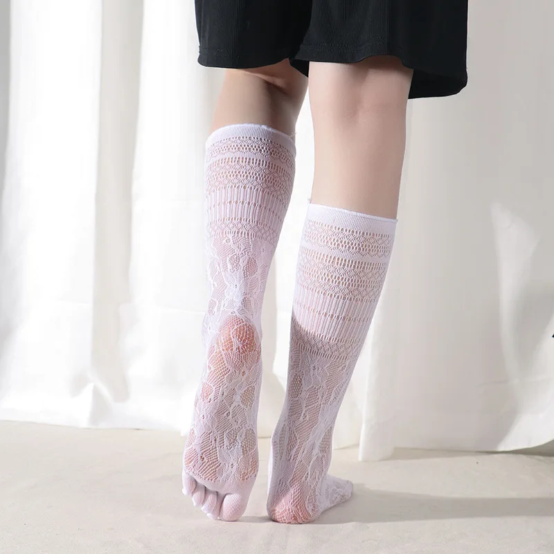 3 Pairs 5 Finger Socks Long Nylon Women Stockings Thin Lace Transparent Breathable Fashions  Leg Pile Toe Socks Lady Summer