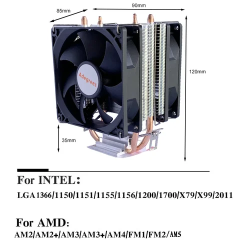 Imagen 2 del producto Enfriador de aire de CPU de 90MM, ventilador de refrigeración de procesador de PC silencioso PWM de 3 pines/4 pines para Intel LGA 1150 1151 1155 1200 1700 2011 AMD AM3 AM4 AM5