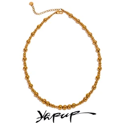 Yhpup Waterproof Stainless Steel Beads Chain Necklace Tight On The Neck Minimalist Metal Texture Trendy Jewelry for Women Gift