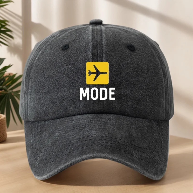 

MODE Airplane Print Baseball Cap, Adjustable Snapback, "MODE" Lettering, Outdoor/Casual/Streetwear