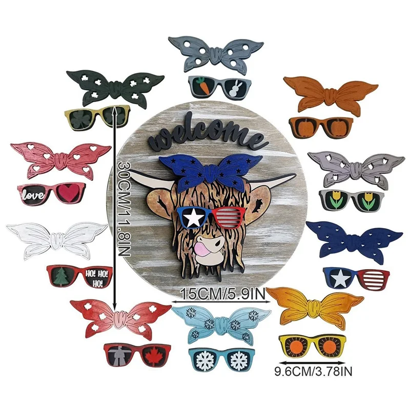 PB-11PCS colgador de puerta intercambiable para el día de Pascua, colgante de puerta de granja de vacas para decoración colgante de puerta delantera con cordón