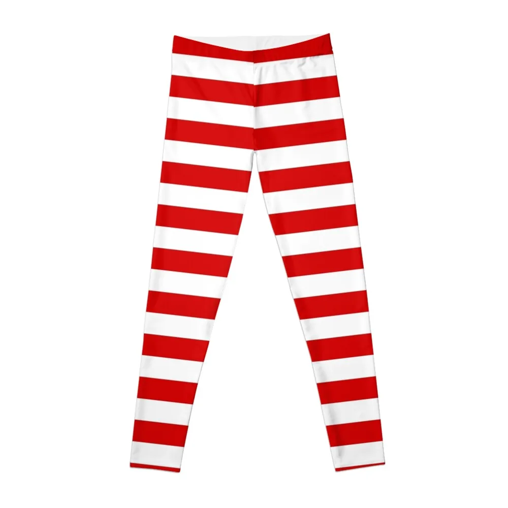 Red and White Stripes | Horizontal Stripes | Leggings Sports pants for gym pants Womens Leggings