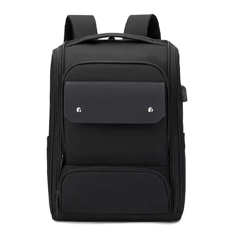 Men Box Shape Laptop Backpack With Dual Front Pockets Waterproof Business Travel Commuter Bag Padded Straps For Daily Work