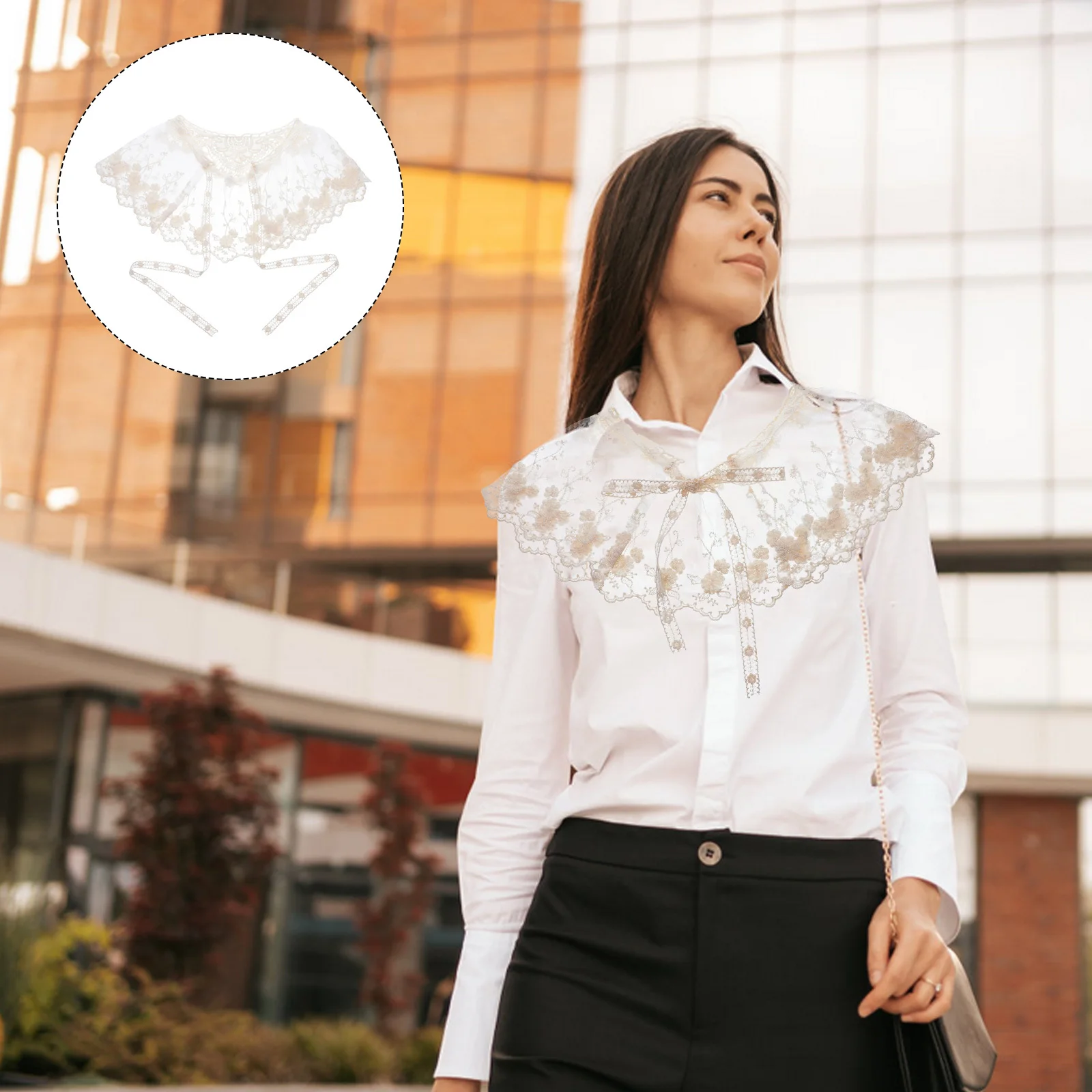 

Floral Lace Shawl for Women Detachable False Collar Lightweight Breathable Neck Cover Vintage Dress Wrap Sun Protection