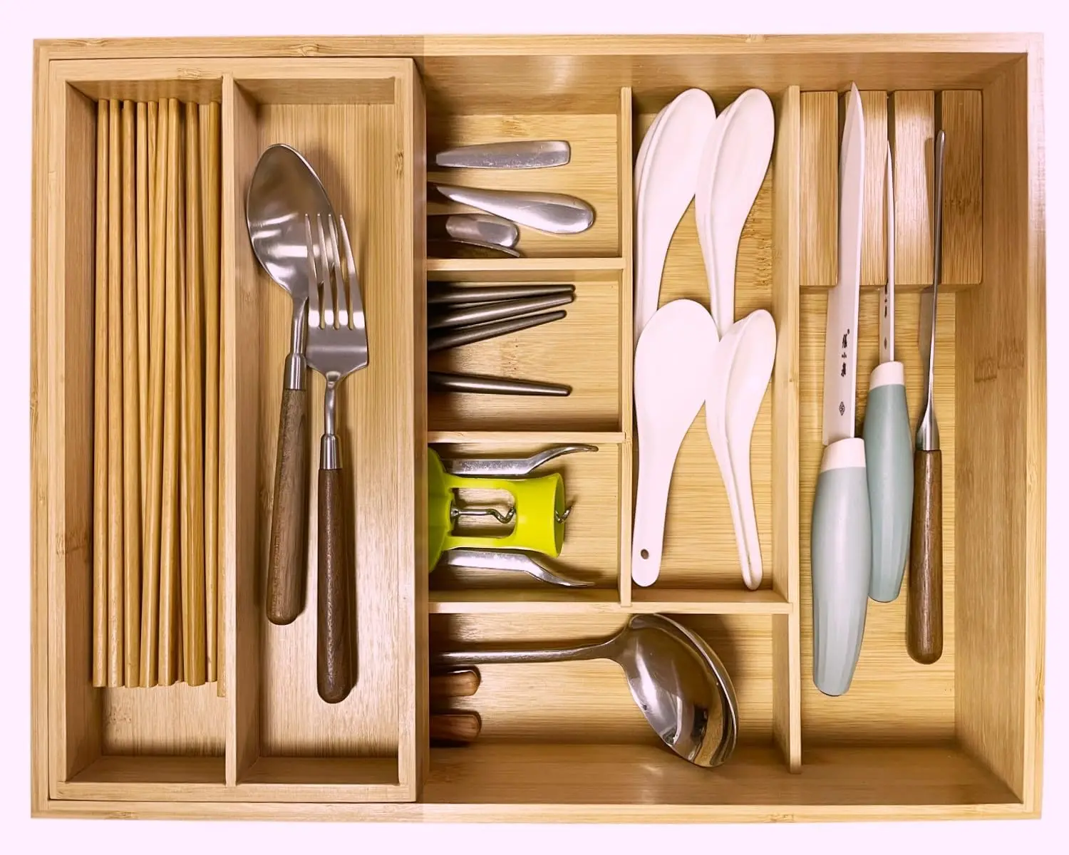 

Double layer Bamboo Kitchen Drawer Organizer, Utensil Drawer Organizer, Silverware & Cutlery Tray,With Slidable & Remova