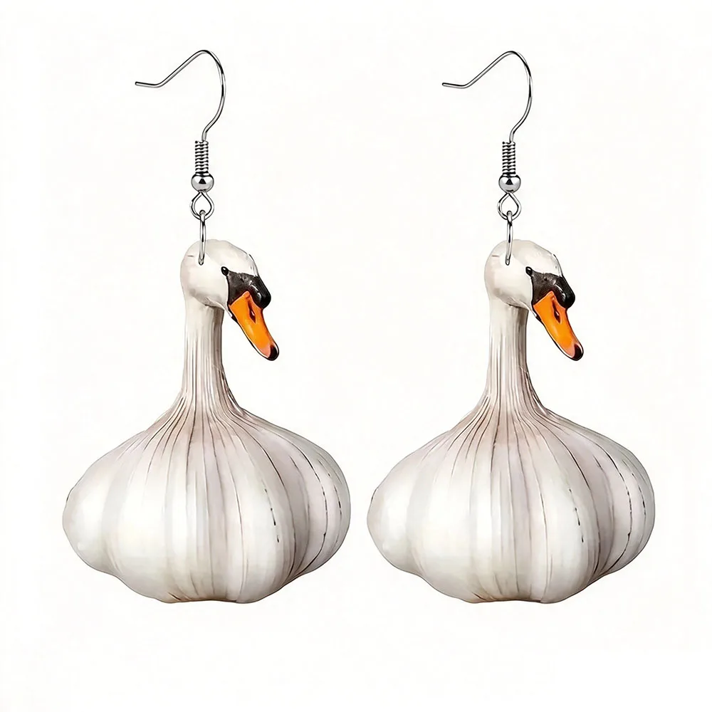 Funny Duck Garlic Earrings Cute Goose Drop Dangle Earrings Novelty Animals Pet Simple Jewelry Gifts for Women Girls Bff