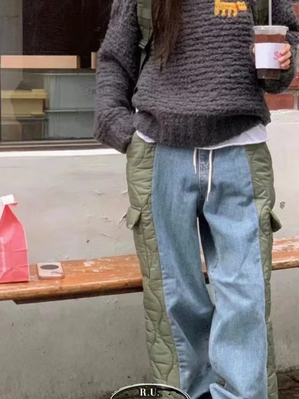 กางเกงผ้าฝ้ายเทียนสำหรับผู้หญิง แต่งเพชรแบบ Dstring ทรงขาตรง กางเกงขายาวอุ่นสำหรับฤดูหนาว ทันสมัย เหมาะสำหรับใส่ไปทำงาน