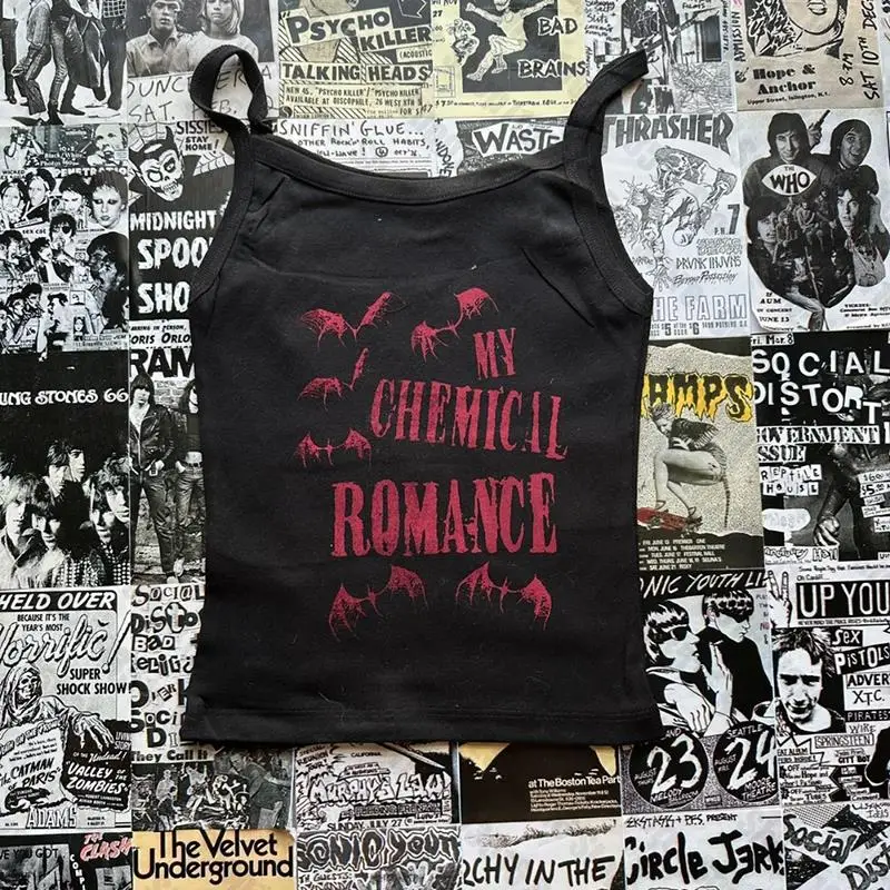 letter bat print Women's Grunge Gothic E-girl Camisole Top Splicing Crop Top Y2k style Clothes Vintage Corset Tank Top Baby Tee