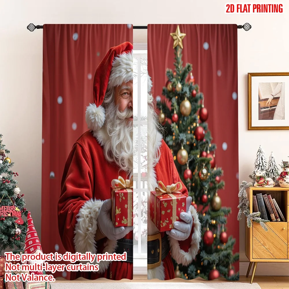 

2pcs 2D flat printing Merry Christmas Popular Curtains Santa Claus Christmas Gifts Tree Fabric Without Electricity Holiday