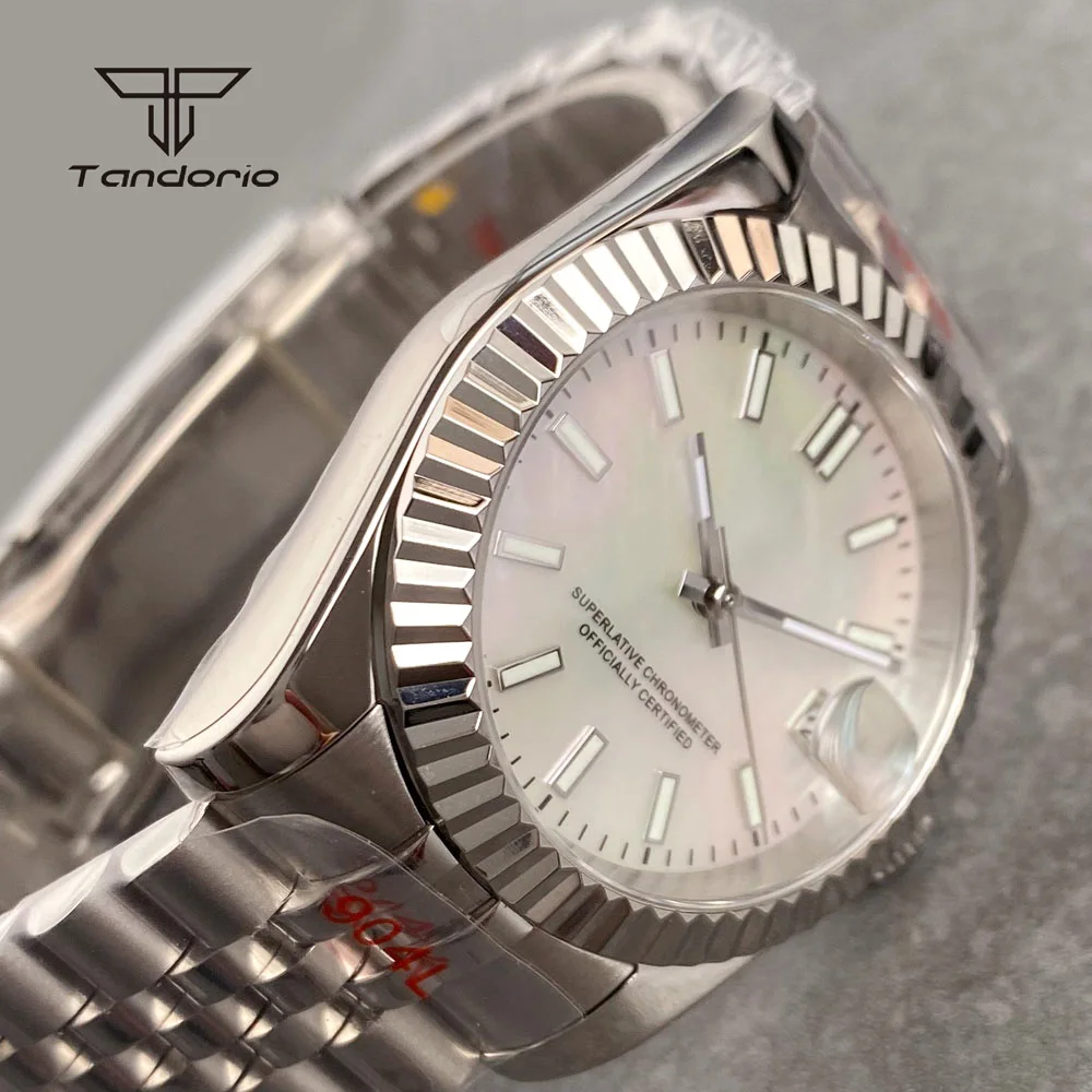 Tandorio NH35A MOP Shell Dial Stainless Steel 36mm/39mm Automatic Mechanical Watch Date Sapphire Crystal Men Wristwatch Luminous